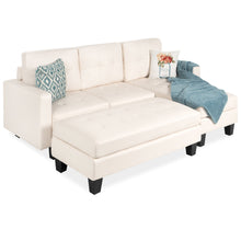 Load image into Gallery viewer, L-Shape Customizable Faux Leather Sofa Set w/ Ottoman Bench
