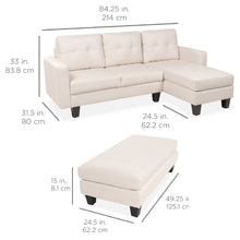 Load image into Gallery viewer, L-Shape Customizable Faux Leather Sofa Set w/ Ottoman Bench
