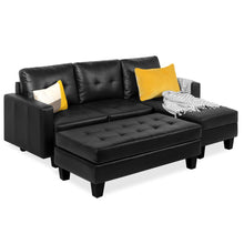 Load image into Gallery viewer, L-Shape Customizable Faux Leather Sofa Set w/ Ottoman Bench
