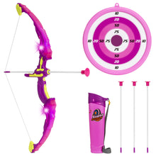 Load image into Gallery viewer, Kids 24in Light-Up Archery Toy Play Set w/ Bow, 3 Arrows, Quiver, Target
