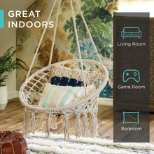 Load image into Gallery viewer, Cotton Macrame Hammock Hanging Chair Swing, Handwoven w/ Backrest
