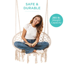 Load image into Gallery viewer, Cotton Macrame Hammock Hanging Chair Swing, Handwoven w/ Backrest
