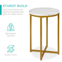 Load image into Gallery viewer, Round Coffee Side Table w/ Faux Marble Top, Metal Frame

