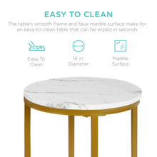 Load image into Gallery viewer, Round Coffee Side Table w/ Faux Marble Top, Metal Frame
