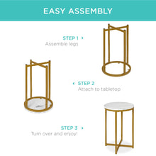 Load image into Gallery viewer, Round Coffee Side Table w/ Faux Marble Top, Metal Frame
