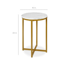 Load image into Gallery viewer, Round Coffee Side Table w/ Faux Marble Top, Metal Frame
