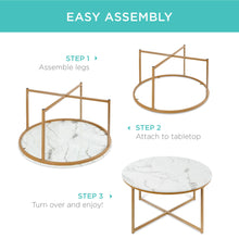 Load image into Gallery viewer, Round Coffee Table w/ Faux Marble Top, Metal Frame

