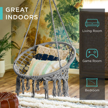 Load image into Gallery viewer, Cotton Macrame Hammock Hanging Chair Swing, Handwoven w/ Backrest
