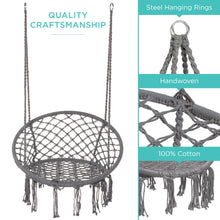Load image into Gallery viewer, Cotton Macrame Hammock Hanging Chair Swing, Handwoven w/ Backrest
