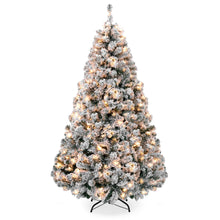 Load image into Gallery viewer, Pre-Lit Snow Flocked Artificial Pine Christmas Tree w/ Warm White Lights
