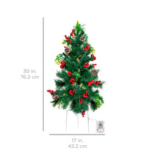 Load image into Gallery viewer, Set of 2 24.5in Pre-Lit Pathway Christmas Trees w/ Pine Cones, Ornaments
