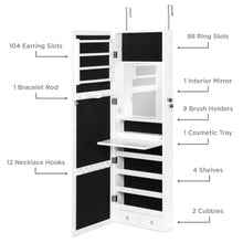 Load image into Gallery viewer, Door/Wall Mount Mirror Jewelry Cabinet Armoire w/ Inside Mirror, LED Lights
