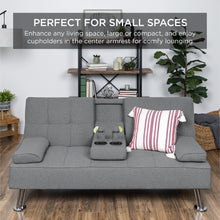 Load image into Gallery viewer, Linen Upholstered Convertible Sofa Bed Futon w/ 2 Cupholders
