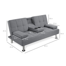 Load image into Gallery viewer, Linen Upholstered Convertible Sofa Bed Futon w/ 2 Cupholders

