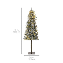 Load image into Gallery viewer, Pre-Lit Snow Flocked Alpine Slim Pencil Christmas Tree w/ LED Lights, Stand
