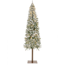 Load image into Gallery viewer, Pre-Lit Snow Flocked Alpine Slim Pencil Christmas Tree w/ LED Lights, Stand
