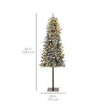 Load image into Gallery viewer, Pre-Lit Snow Flocked Alpine Slim Pencil Christmas Tree w/ LED Lights, Stand
