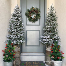 Load image into Gallery viewer, Pre-Lit Snow Flocked Alpine Slim Pencil Christmas Tree w/ LED Lights, Stand
