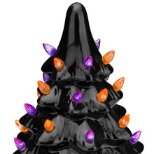 Load image into Gallery viewer, Pre-Lit 15in Ceramic Halloween Tree w/ Orange &amp; Purple Bulb Lights
