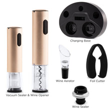 Load image into Gallery viewer, Electric Stainless Steel Wine Opener Set w/ Aerator, Foil Cutter, Charger
