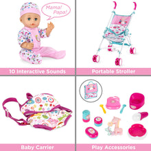 Load image into Gallery viewer, Kids 15-Piece 13.5in Newborn Baby Doll Role Play Playset w/ Accessories
