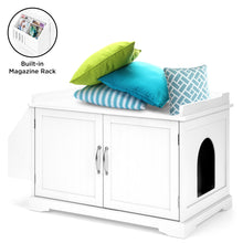 Load image into Gallery viewer, Large Wooden Cat Litter Box Enclosure Cabinet &amp; Side Table w/ Magazine Rack
