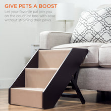 Load image into Gallery viewer, Foldable Adjustable, Non-Slip Wide Wooden Carpeted Pet Step Stairs
