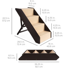 Load image into Gallery viewer, Foldable Adjustable, Non-Slip Wide Wooden Carpeted Pet Step Stairs
