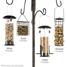 Load image into Gallery viewer, Bird Feeding Station, 6-Hook Steel Multi-Feeder Stand w/ 4 Bird Feeders, 89in
