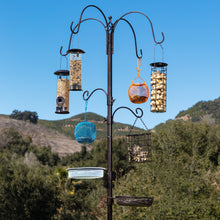 Load image into Gallery viewer, Bird Feeding Station, 6-Hook Steel Multi-Feeder Stand w/ 4 Bird Feeders, 89in
