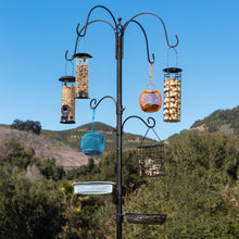 Load image into Gallery viewer, Bird Feeding Station, 6-Hook Steel Multi-Feeder Stand w/ 4 Bird Feeders, 89in
