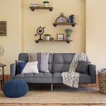 Load image into Gallery viewer, Convertible Linen Tufted Futon w/ 2 Plush Pillows, Split-Back Design
