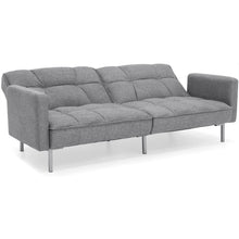 Load image into Gallery viewer, Convertible Linen Tufted Futon w/ 2 Plush Pillows, Split-Back Design
