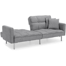 Load image into Gallery viewer, Convertible Linen Tufted Futon w/ 2 Plush Pillows, Split-Back Design
