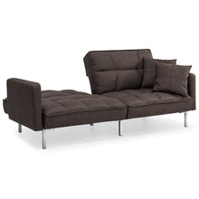 Load image into Gallery viewer, Convertible Linen Tufted Futon w/ 2 Plush Pillows, Split-Back Design
