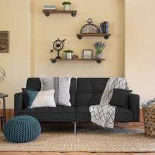 Load image into Gallery viewer, Convertible Linen Tufted Futon w/ 2 Plush Pillows, Split-Back Design
