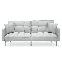 Load image into Gallery viewer, Convertible Linen Tufted Futon w/ 2 Plush Pillows, Split-Back Design
