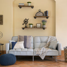 Load image into Gallery viewer, Convertible Linen Tufted Futon w/ 2 Plush Pillows, Split-Back Design
