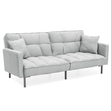 Load image into Gallery viewer, Convertible Linen Tufted Futon w/ 2 Plush Pillows, Split-Back Design
