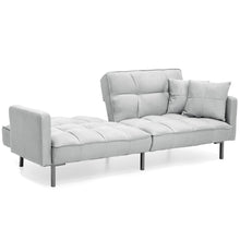 Load image into Gallery viewer, Convertible Linen Tufted Futon w/ 2 Plush Pillows, Split-Back Design
