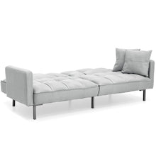 Load image into Gallery viewer, Convertible Linen Tufted Futon w/ 2 Plush Pillows, Split-Back Design
