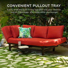 Load image into Gallery viewer, Outdoor Convertible Acacia Wood Futon Sofa w/ 4 Pillows, Removable Cushion
