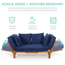 Load image into Gallery viewer, Outdoor Convertible Acacia Wood Futon Sofa w/ 4 Pillows, Removable Cushion
