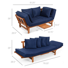 Load image into Gallery viewer, Outdoor Convertible Acacia Wood Futon Sofa w/ 4 Pillows, Removable Cushion
