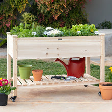 Load image into Gallery viewer, Mobile Raised Garden Bed Elevated Wood Planter w/ Wheels, Storage Shelf
