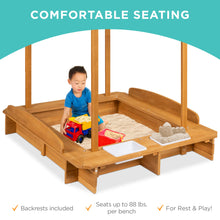 Load image into Gallery viewer, Kids Wooden Cabana Sandbox w/ Benches, Canopy Shade, Sand Cover, 2 Buckets
