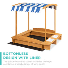 Load image into Gallery viewer, Kids Wooden Cabana Sandbox w/ Benches, Canopy Shade, Sand Cover, 2 Buckets
