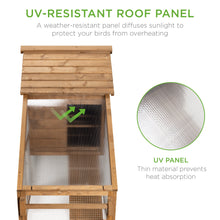 Load image into Gallery viewer, Mobile Wood Chicken Coop w/ Wheels, 2 Doors, Nest Box, UV Panel - 70in
