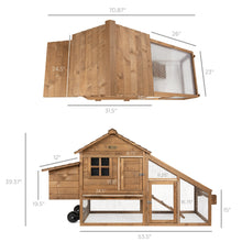Load image into Gallery viewer, Mobile Wood Chicken Coop w/ Wheels, 2 Doors, Nest Box, UV Panel - 70in
