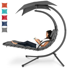 Load image into Gallery viewer, Hanging Curved Chaise Lounge Chair w/ Built-In Pillow, Removable Canopy
